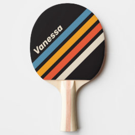 Pala De Ping Pong Retro Vintage Dark Rainbow Angled Stripe with Name