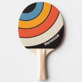 Pala De Ping Pong Retro Vintage Dark Rainbow Circle Stripe with Name