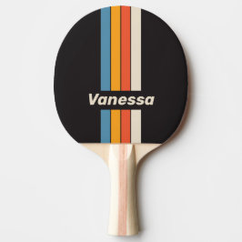 Pala De Ping Pong Retro Vintage Dark Rainbow Pin Striped with Name