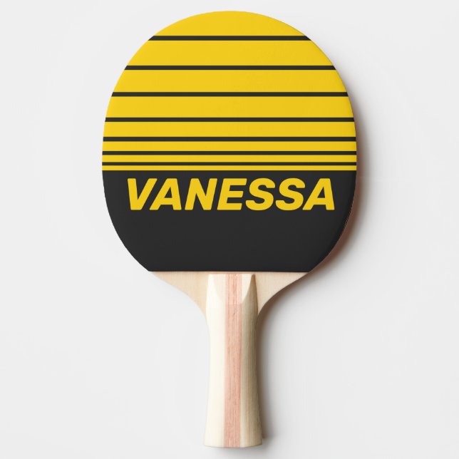 Pala De Ping Pong Retro Yellowjacket Franjas Horizontales con Nombre (Anverso)