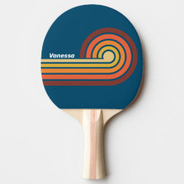 Pala De Ping Pong Rizos con rayas de estilo vintage con nombre
