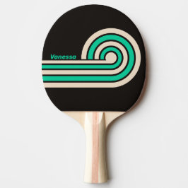 Pala De Ping Pong Rizos en rayas de menta de medianoche retro con no