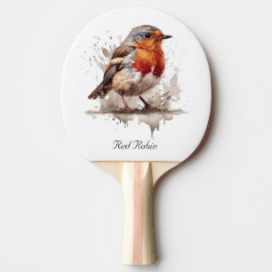 Pala De Ping Pong Robo rojo pájaro lindo en acuarela