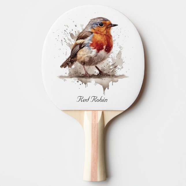 Pala De Ping Pong Robo rojo pájaro lindo en acuarela (Anverso)