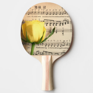 Pala De Ping Pong Rosa amarilla de la música de la hoja