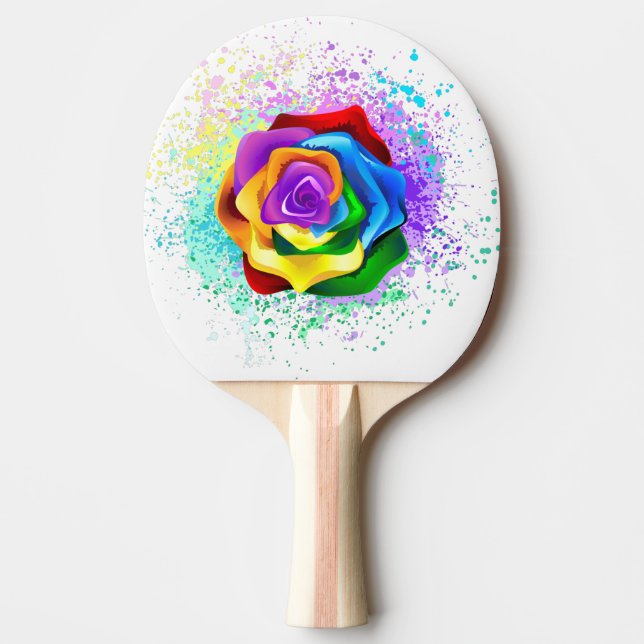 Pala De Ping Pong Rosa arcoiris colorido (Anverso)