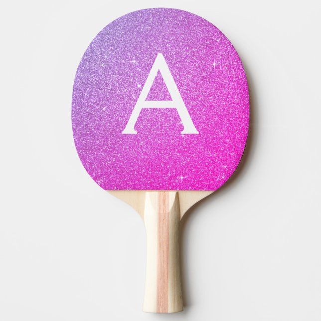 Pala De Ping Pong Rosa caliente - Monograma Purpurina morado y espum (Anverso)