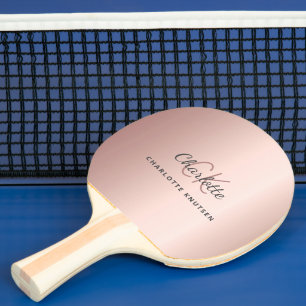 Pala De Ping Pong Rosa de nombres de monograma dorado iniciales eleg