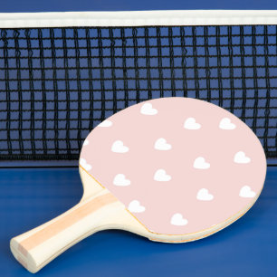 Pala De Ping Pong Rosa de Rubor con los corazones blancos