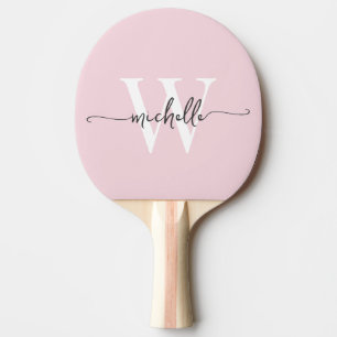 Pala De Ping Pong Rosa moderno con nombre de monograma personalizado