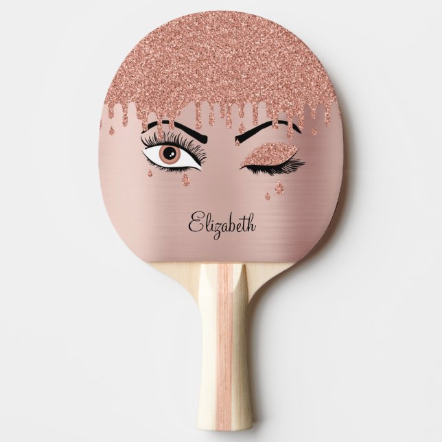 Pala De Ping Pong Rosa Oro Rosa Eyelashes Purpurina Mesa Tenis (Anverso)