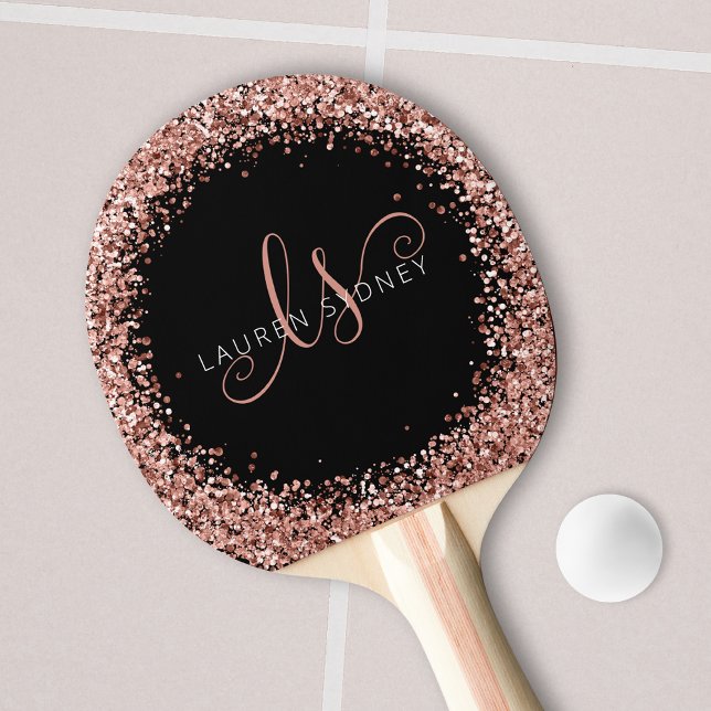 Pala De Ping Pong Rosa Oro Rubor Purpurina rosa Glam Monograma Nombr (Subido por el creador)