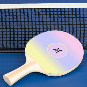 Pala De Ping Pong Rosa pastel azul y amarillo con monograma