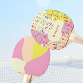Pala De Ping Pong Rosa Pastel Femenino Kawaii Doodle