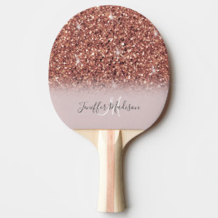 Pala De Ping Pong Rosa purpurina de oro Nombre personalizado
