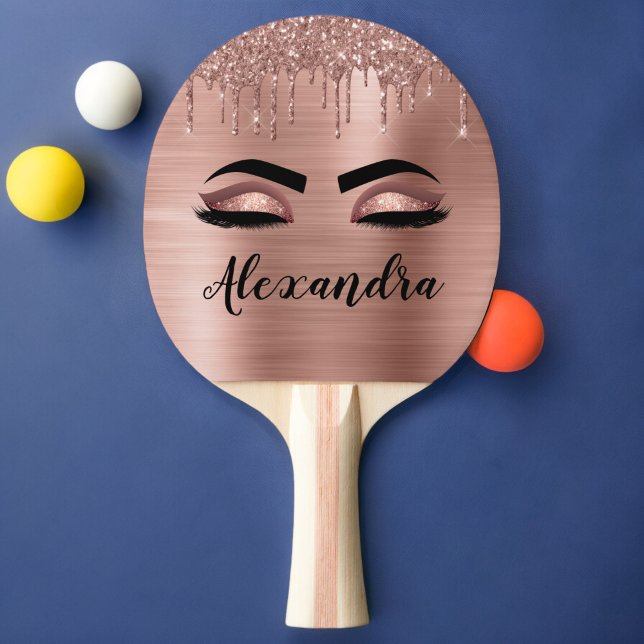 Pala De Ping Pong Rosa Purpurina dorado Esparkle Eyelashes Monograma (Subido por el creador)