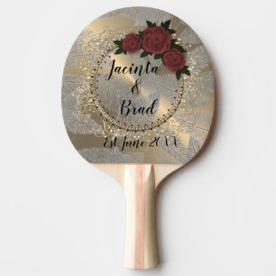 Pala De Ping Pong Rosa romántico Wreath Feather Boda