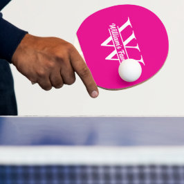 Pala De Ping Pong Rosa y blanco | Monograma de nombre de familia sim