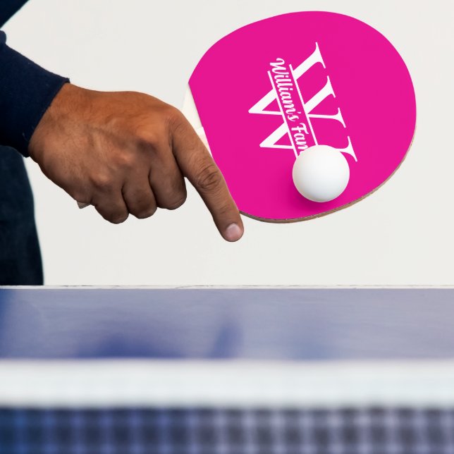Pala De Ping Pong Rosa y blanco | Monograma de nombre de familia sim (in situ)