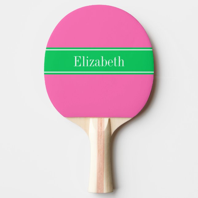 Pala De Ping Pong Rosado Caliente Sólido #2 Nombre De Rbn Verde Esme (Anverso)