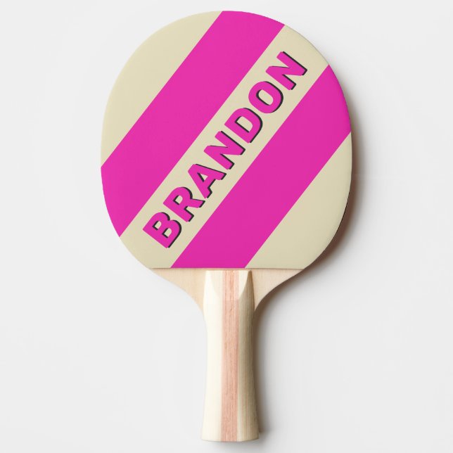 Pala De Ping Pong Rosado retro Tres bandas negrita con nombre (Anverso)