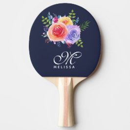 Pala De Ping Pong Rosas de acuarela moderna Monograma de Bouquet flo