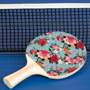 Pala De Ping Pong Rosas de época y florines de fondo azul