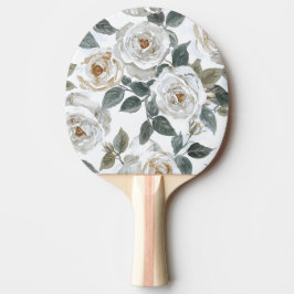 Pala De Ping Pong Rosas de jardín | Floral vintage acuarela blanca