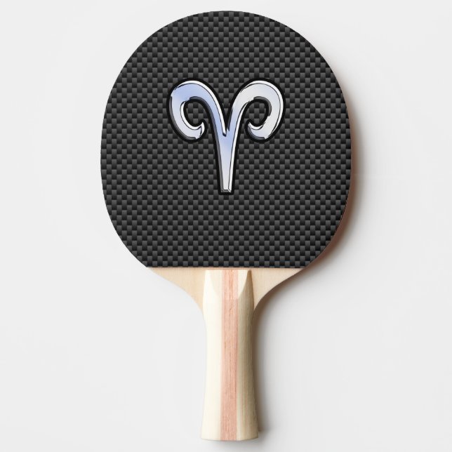 Pala De Ping Pong Rótulo Aries Zodiac al estilo de la fibra de carbo (Anverso)