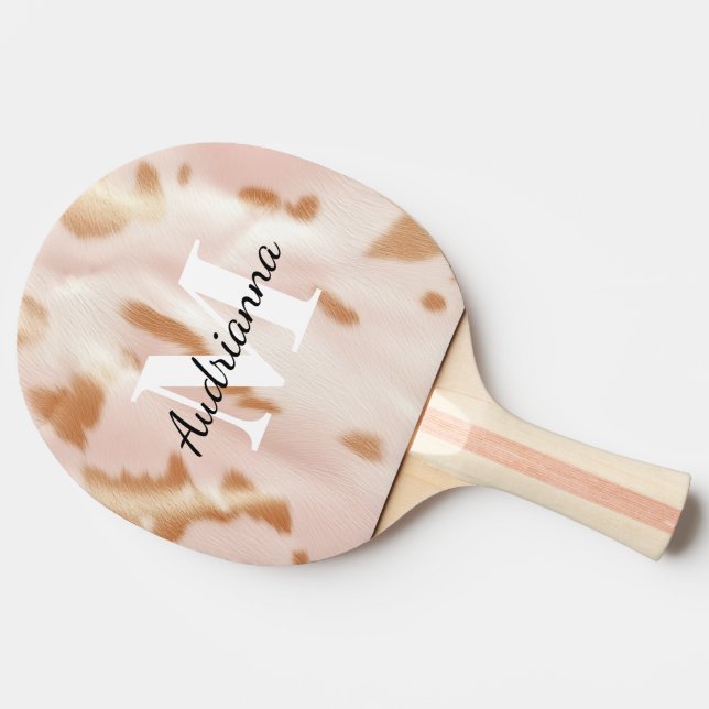 Pala De Ping Pong Rubor Pink Tan Southwest Faux Piel de vaca Cowgirl (Lateral)