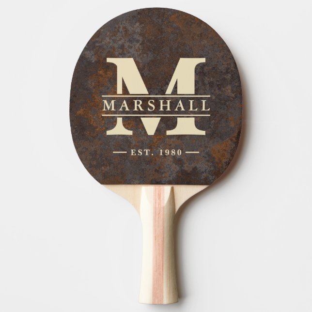 Pala De Ping Pong Rusted Metal Sheet Monogram & Name Overlay (Anverso)