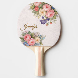 Pala De Ping Pong Rustic Vintage Personalized Floral Rose Design    