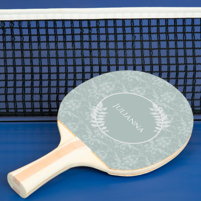 Pala De Ping Pong Sage Green Elegant Damask (in situ)