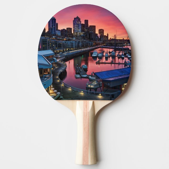 Pala De Ping Pong Salida del sol en el embarcadero 66 que mira abajo (Anverso)