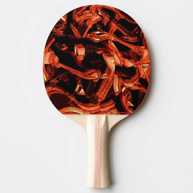 Pala De Ping Pong Salmón coral o oscuro destruido, fondo negro (Anverso)