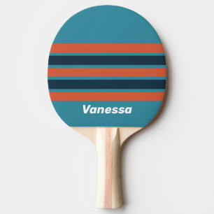Pala De Ping Pong Salpicadura de turquesa retro a través de rayas co