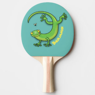 Pala De Ping Pong Saludos felices de gecko verde lindo con personali