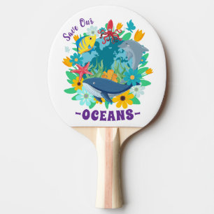 Pala De Ping Pong Salva nuestros océanos Flor Ballena Diseño Colorid
