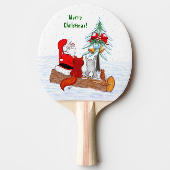 Pala De Ping Pong Santa Claus con Fox de Conejo y Squirrel (Anverso)