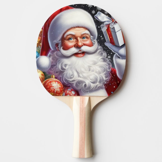 Pala De Ping Pong Santa con regalo y adornos (Anverso)