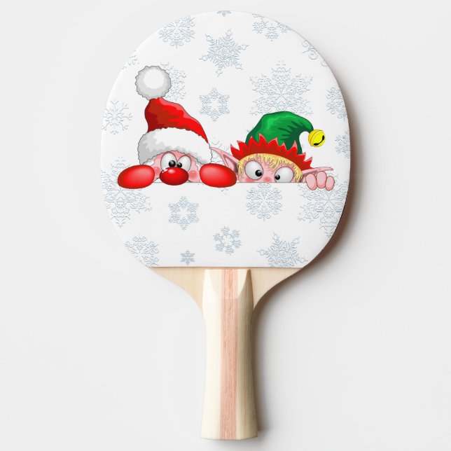 Pala De Ping Pong Santa y Elf Cute y graciosos personajes Peeking (Anverso)