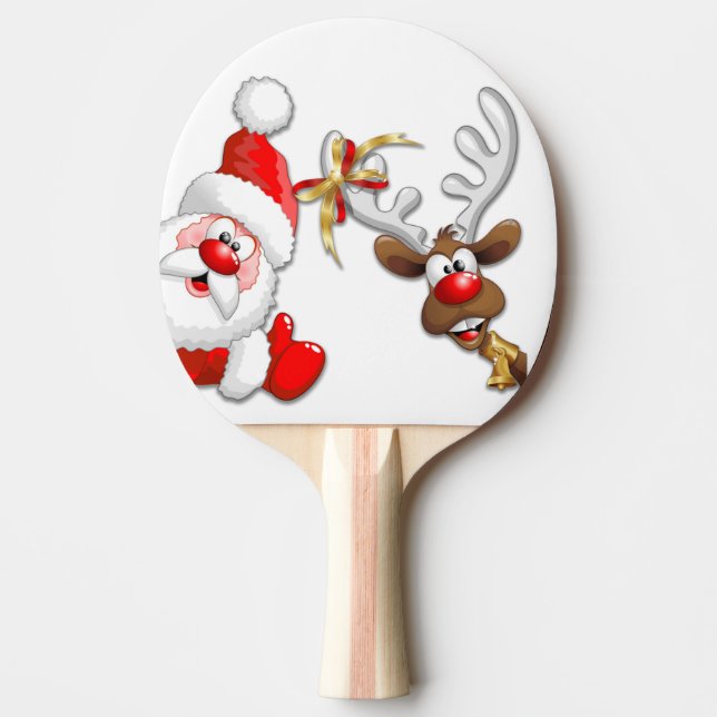 Pala De Ping Pong Santa y los renos Feliz Personalizado (Anverso)