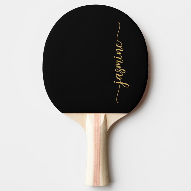 Pala De Ping Pong Script de nombre personalizado de oro negro modern (Anverso)