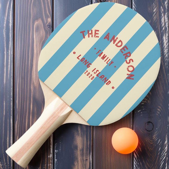 Pala De Ping Pong Seaside Aqua Sky Striping & Family Name (Subido por el creador)