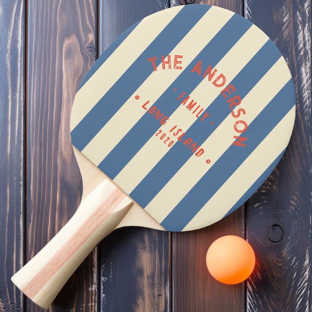 Pala De Ping Pong Seaside Capri Blue Striping & Family Name (Subido por el creador)