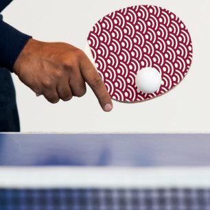 Pala De Ping Pong Seigaiha, olas, japonés, burdeos y blanco