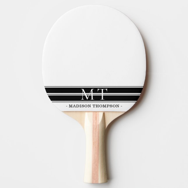 Pala De Ping Pong Sencillamente Monograma franjas modernas Blanco ne (Anverso)