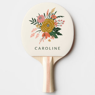 Pala De Ping Pong Sencillo Minimalista Flor Botánica Personalizada 