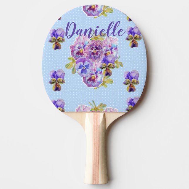 Pala De Ping Pong Shabby Chic Blue Flowers Floral Ping Pong Paddle (Anverso)