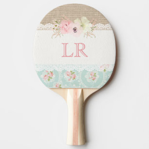 Pala De Ping Pong Shabby Chic Vintage Lace & Burlap Rustic Country